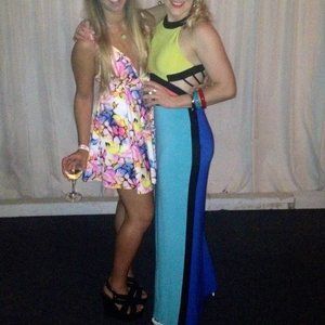 Watercolor Australian dress, S. Skater skirt w deep v neckline, strappy